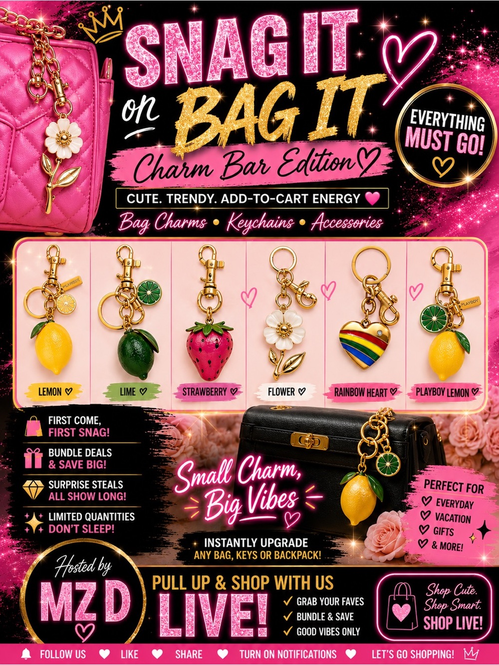 •Golden Drip•Blinged Out Pineapple Bag Charm Key Chain - Picture 3 of 3